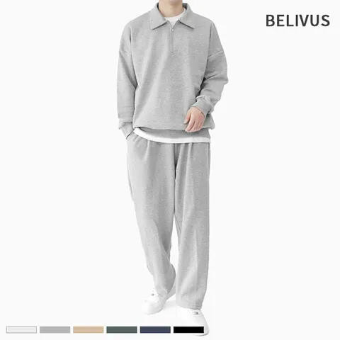 남성 셋업 하프집업 긴팔 티셔츠 트레이닝복 세트 와이드 밴딩팬츠 BMD135