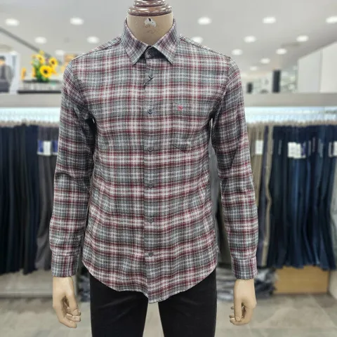 (모다인천점)그레이 배색 체크 노멀핏 캐주얼 셔츠/PPWS3607_IC_1