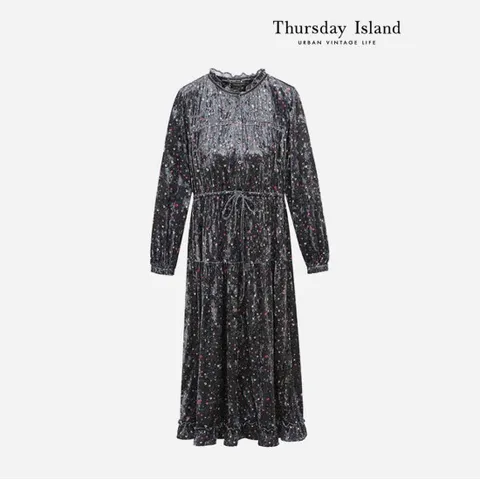 [Thursday Island] 잔꽃 벨벳 프릴 롱 원피스 (T238MOP639W)