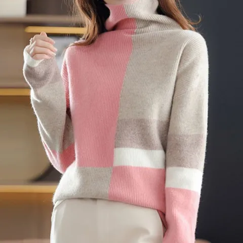 [브리치]  / NK1093 캐주얼 소프트 배색 포인트 목폴라 니트티