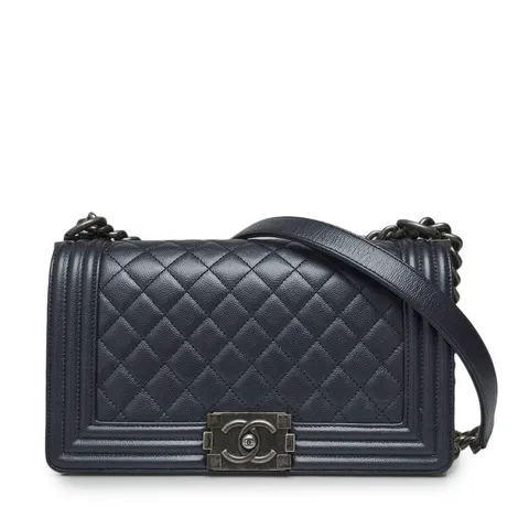 [중고명품]  네이비 캐비어 보이 플랩 흑장 체인 미듐 숄더백