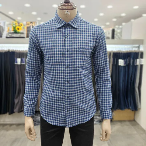 (모다인천점)블루 체크 양기모 노멀핏 캐주얼 셔츠/POWS4602_IC_3