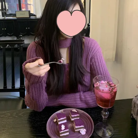보라색 여성가디건 니트가디건