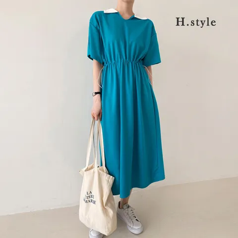 [하프클럽/에이치스타일]OP/배색카라반팔OPS/봄/여름/OPS