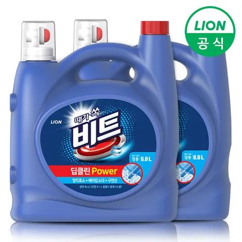 비트 딥클린파워 액체세제일반/드럼 겸용 6L용기 2개