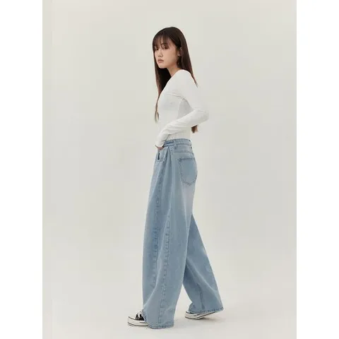 [하프클럽] 연청 남여공용 사이드 핀턱 벌룬핏 와이드 데님 팬츠