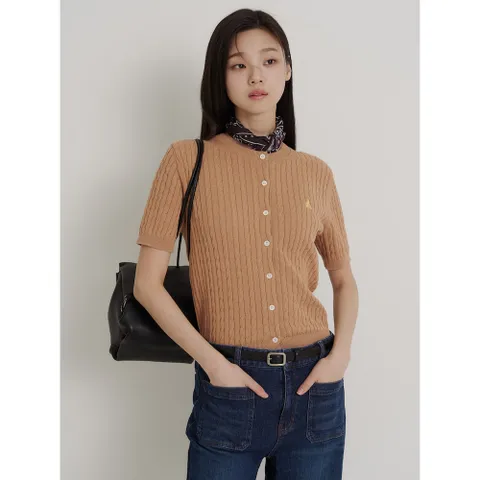 레이디스 [Essential] 코튼 케이블 라운드넥 반소매 카디건  베이지 (BF625AE01A)