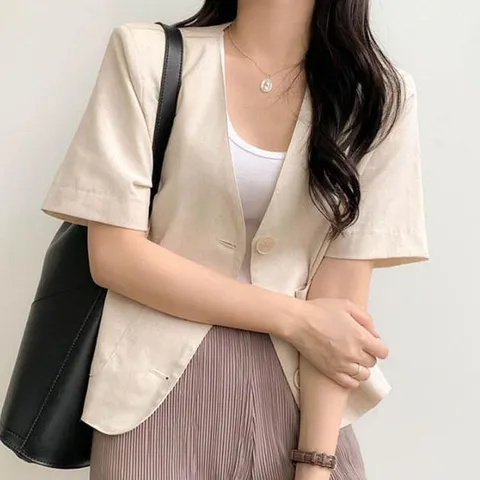 [JHQPS44U_4B]베이지 여름 직장인여름자켓 직장인 패션 룩 (26334515A)