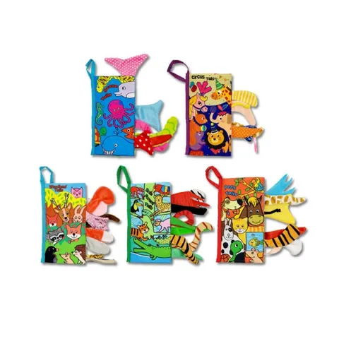 [주니어빌리지] 아기헝겊책 촉감놀이 테일즈1 5종_바다생물,서커스,숲속,열대우림,반려동물