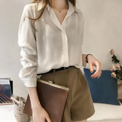 블라우스 셔츠 브라우스 남방 면접룩 카라 루즈핏 여성 오피스룩