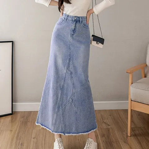 [브리치]  / NS233 유니크 밑단 컷팅 데님 스커트