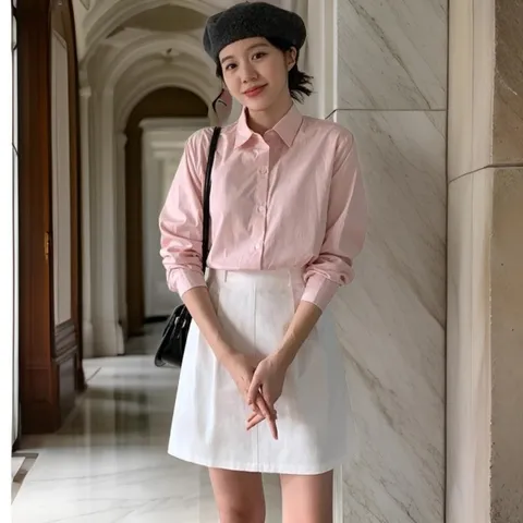 [M7] 여자 미니멀리즘 클래식 셔츠 롱슬리브 셔츠