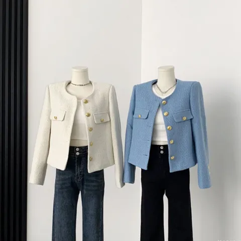 금장버튼 트위드 자켓 베이직 봄자켓 하객룩 봄신상 여성자켓 봄자켓 트위드자켓 하객룩