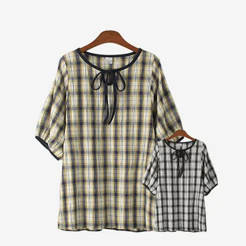 [하프클럽/에스티아] 3249 지지미 체크 블라우스 빅사이즈