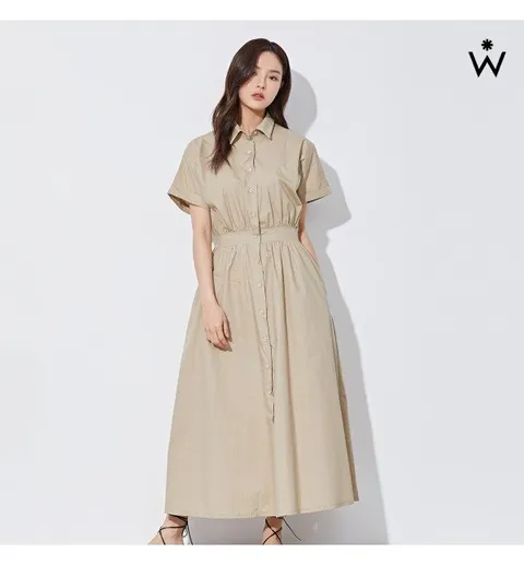 카라넥 밴딩 반팔 롱 페미닌 원피스 (WIAAOP182)