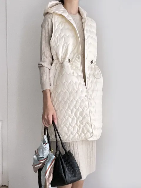 러바 경량 퀼팅 후드 롱패딩 베스트_F4277