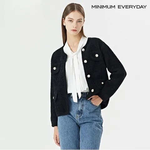 정상가:79,000 | [미니멈 에브리데이]금장 버튼 페이크 포켓 글리터 퍼 자켓 (EA4JK002D)