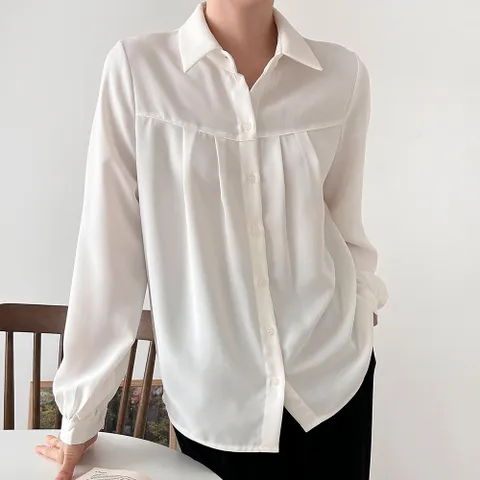 여자 흰셔츠 핀턱 찰랑핏 루즈핏 크레이프지 블라우스