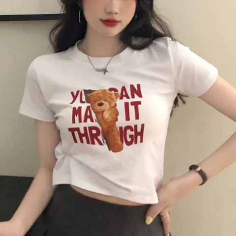 [브리치] HOTBBA / 곰돌이 영문 크롭 반팔티 URD 013