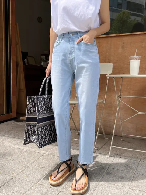 여성 스판 밴딩 보이핏 데님팬츠 핏이 예쁜 배기 청바지