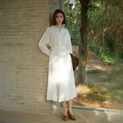 YY_V-neck belted waist dress