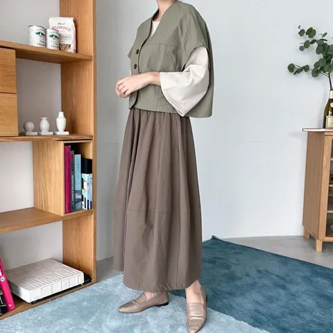 [하프클럽/여성 항아리치마 빅사이즈 나일론 편한 가을 롱스커트