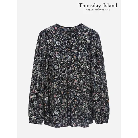 [하프클럽] 솔리드 트리밍 패턴 블라우스(T236MBL135W)