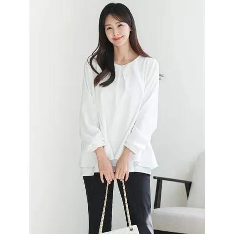 [하프클럽]  여성 봄 가을 이중 레이어드 빅사이즈 블라우스 40-50대 미시 중년여성 엄마옷 하객 상견례