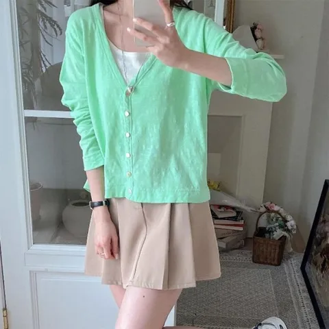 여자 보라색 얇은 노란색 SS 간절기룩 가디건 (13259944)