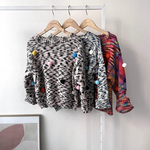 [브리치] 에르디테 / 알록달록 폼폼 루즈 오버 핏 보카시 니트 스웨터 3컬