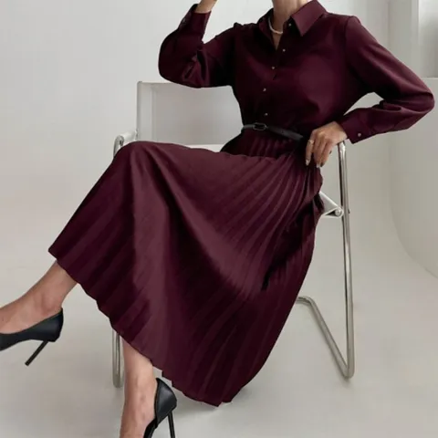 [신상오픈런] 플리츠 기계주름 봄정장 하객 검정색 셔츠원피스