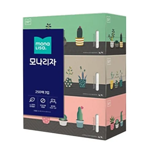 모나리자 미용티슈 정사각 갑티슈 각티슈 250매 3팩 미용티슈 각티슈 갑티슈