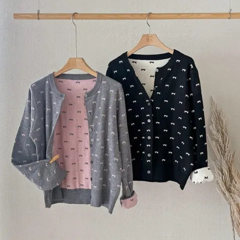 여자 발레코어룩 러블리 리본 배색 가을 가디건