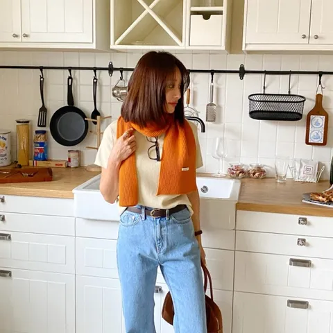 여자 쁘띠머플러 SS 미니멀니트 반소매 젠더리스룩 세트