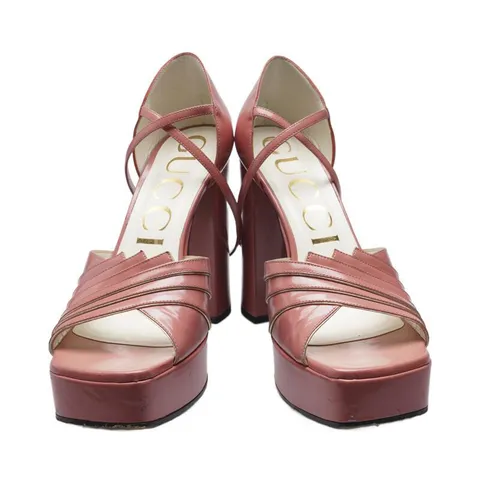 [중고명품]  260mm 핑크 레더 앵클 스트랩 여성 샌들 힐 601580