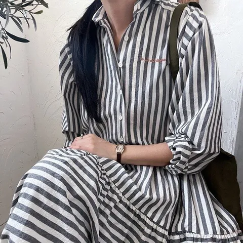 스트라이프 셔츠 롱 원피스 라티나롱원피스