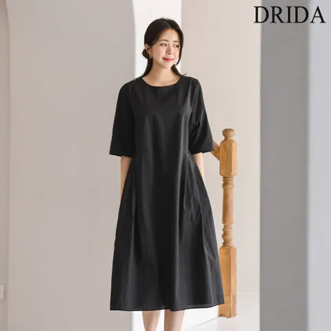 드리다 여성 여름 바스락 플레어 박스핏 빅사이즈 반팔 원피스 미시 하객 모임 상견례 40-50대 엄마옷