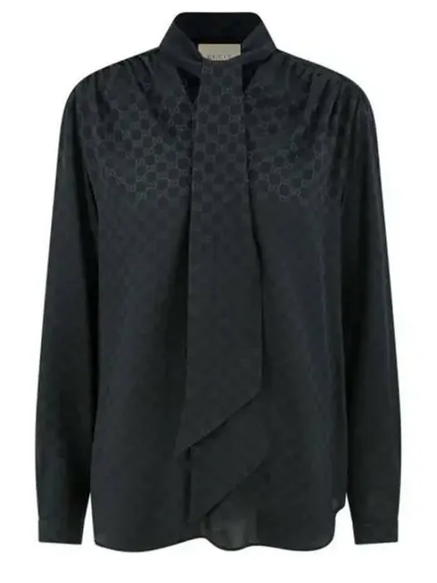 [명품]  GG 실크 크레이프 넥 보우 셔츠 740513 ZAISQ 1000