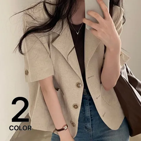 [브리치]  / 폴 버튼 캐주얼 린넨 반팔 자켓/ 2color