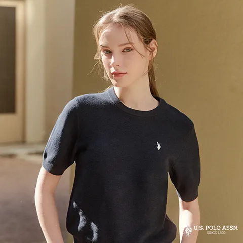 [U.S POLO ASSN.] 26SS 프렌치린넨 블렌디드 반팔니트 1종 여성 네이비