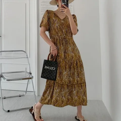 여자 리본 에이라인 프린팅 동남아 롱원피스 (16138208)