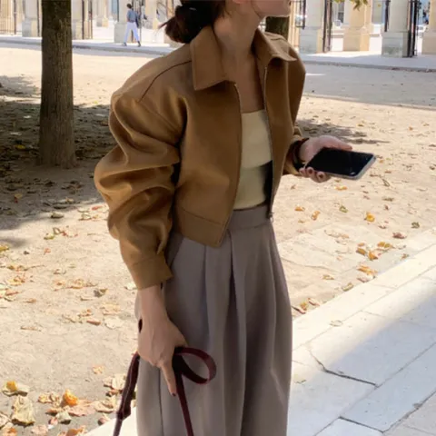 [브리치]  / 트랜디 루즈핏 스웨이드 봄 간절기 크롭 숏 자켓