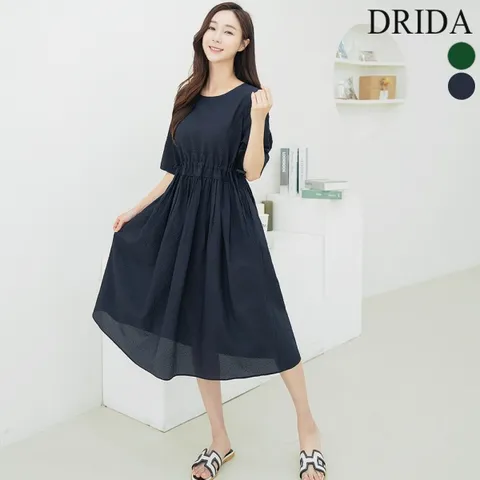 엄마옷 드리다 여자 여름 지지미 리본 빅사이즈 반팔 원피스 50-60대 중년여성 엄마옷 하객 출근 상견례