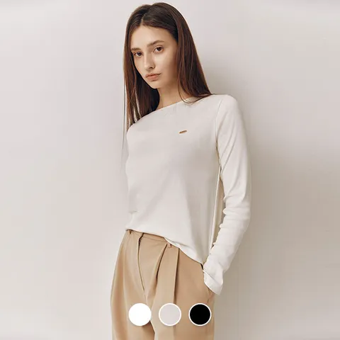 여성 가을 라운드넥 소프트 수피마 코튼 면 펜던트 장식 긴팔 티셔츠 325951 463691