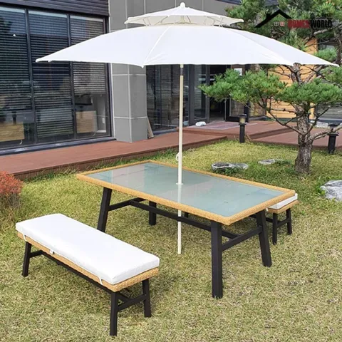 라탄 야외 테이블 의자 세트 벤치형 야외기구 라탄가구 라탄테이블 야외테이블세트