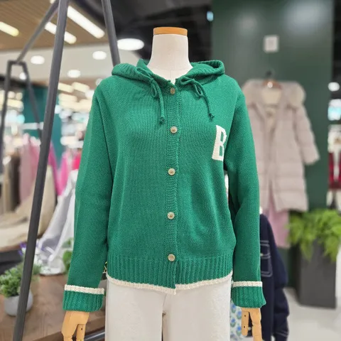 라인배색 후드 가디건 (M25S2C125 그린)_CA