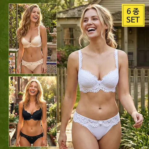 네비아 레이스 푸쉬업브라+삼각팬티 6종 세트