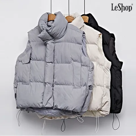 정상가:99,000원 ㅣ 하이넥 오버핏 밑단 스트링 패딩 베스트 (DO1VW011A)