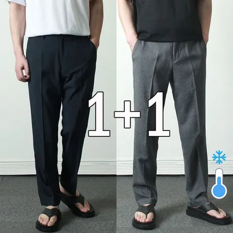 [하프클럽] 1+1 남자 여름 슬랙스 쿨 정장바지 빅사이즈 9.5부 냉감 아이스 차콜 네이비 블랙_RIC50