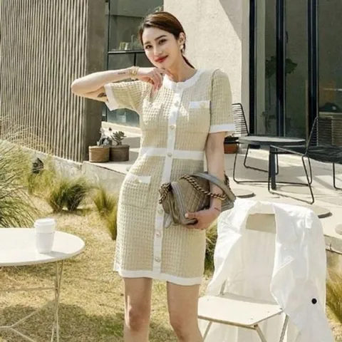 [하프클럽/모노무드] 여성 여름 원피스 모임 단추 홀복 타이트 버튼